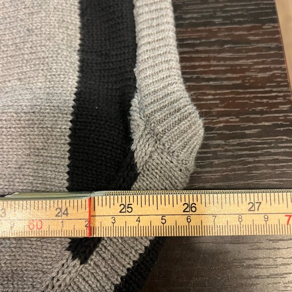 Chaps Sweater Men's Medium 100% Cotton Gray Black Striped Long Sleeve Pullover - Picture 5 of 6
